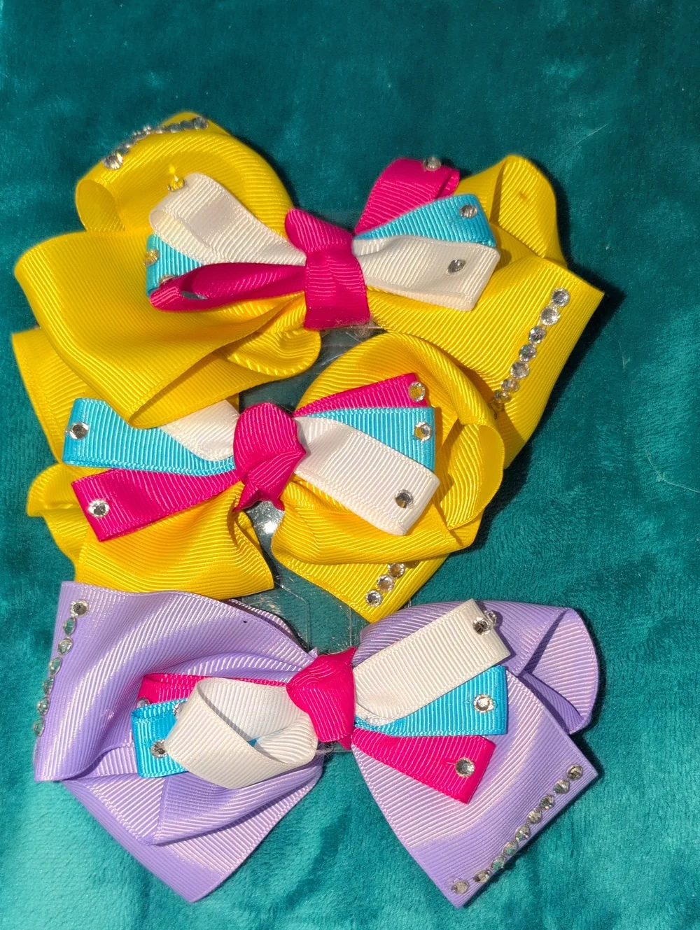 Kids Multi-Color Rhinestone Hair Bows - Set of 3